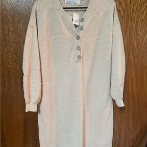 Free People Cream Long Sleeve Button Dress